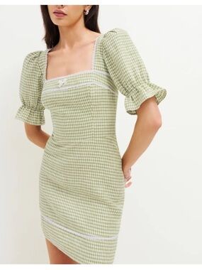 Reformation Evianna Mini Dress in Light Green Gingham